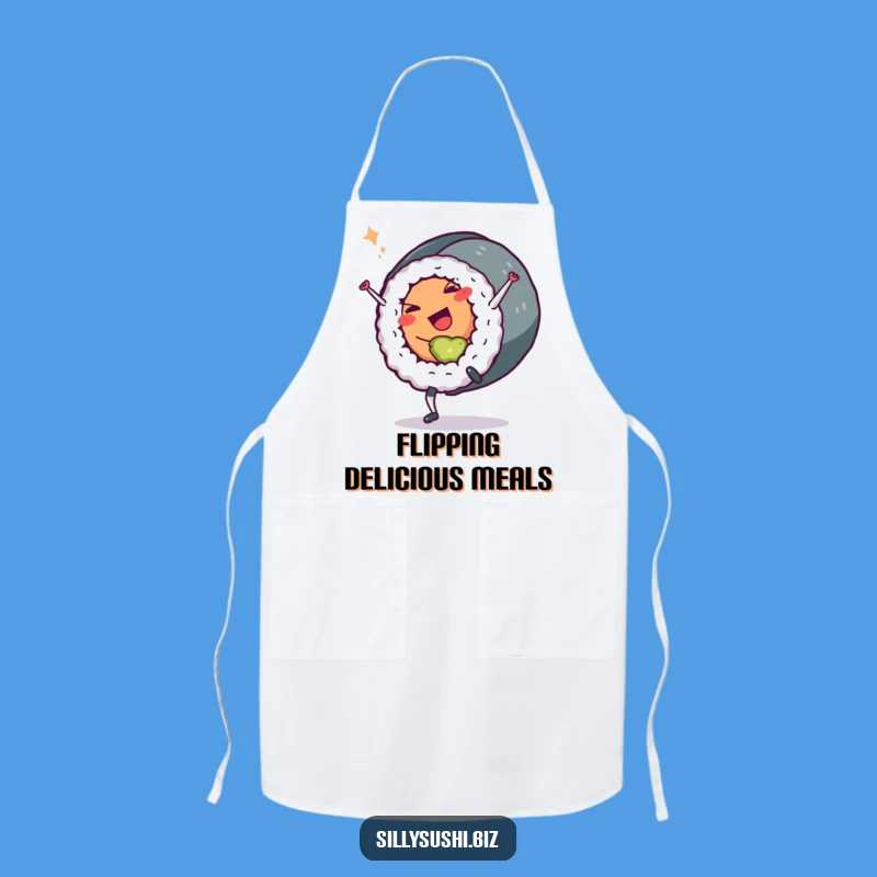 Funny Sushi Roll Apron: Cartwheeling Chef Character, Hilarious Kitchen Gift