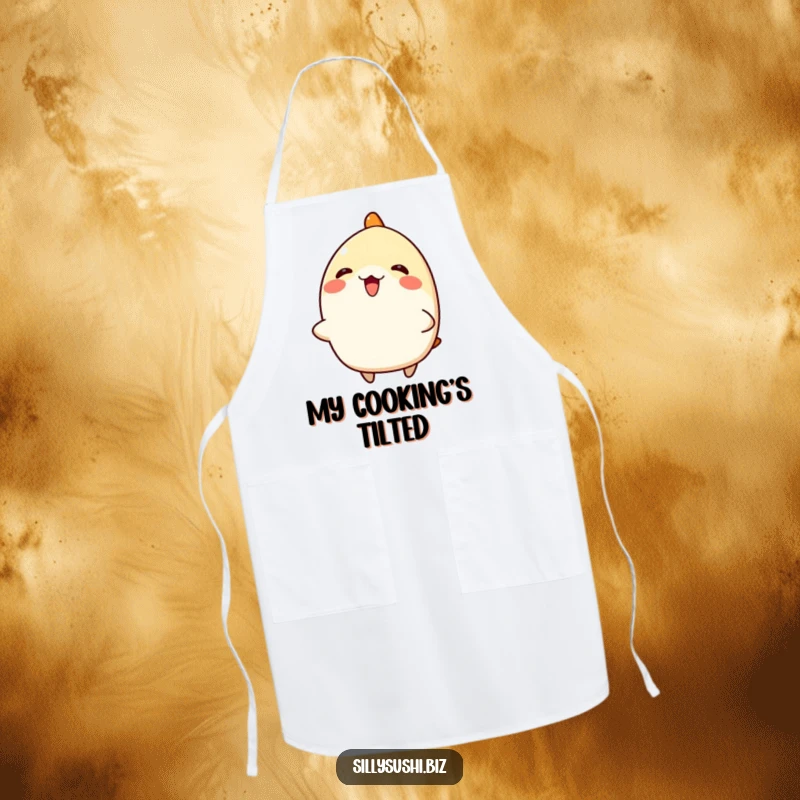 Funny Nigiri Sushi Apron: A chef-ready apron with a happy, tilted nigiri sushi character, making cooking more fun. A great funny gift.