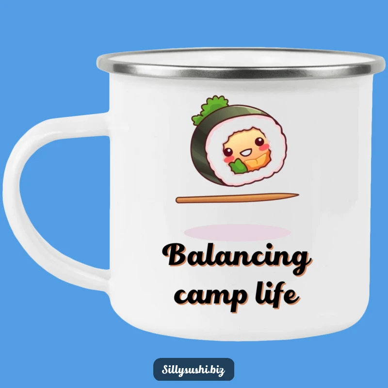 Funny Sushi Chopstick Balance Camping Mug, Durable Comical Cup, Hilarious Outdoor Gift