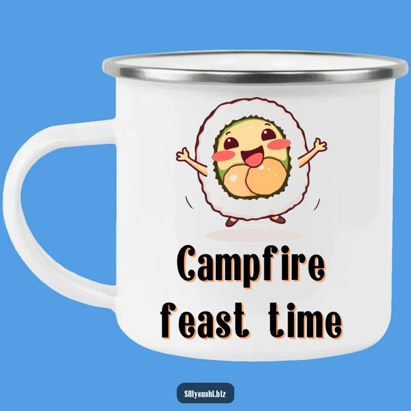 Funny Sushi Dance Camping Mug: Energetic Foodie Gear, Hilarious Camp Gift