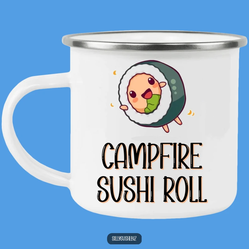 Funny Sushi Camping Mug: Happy Somersault Roll, Outdoor Flavor & Fun, Perfect Funny Gift