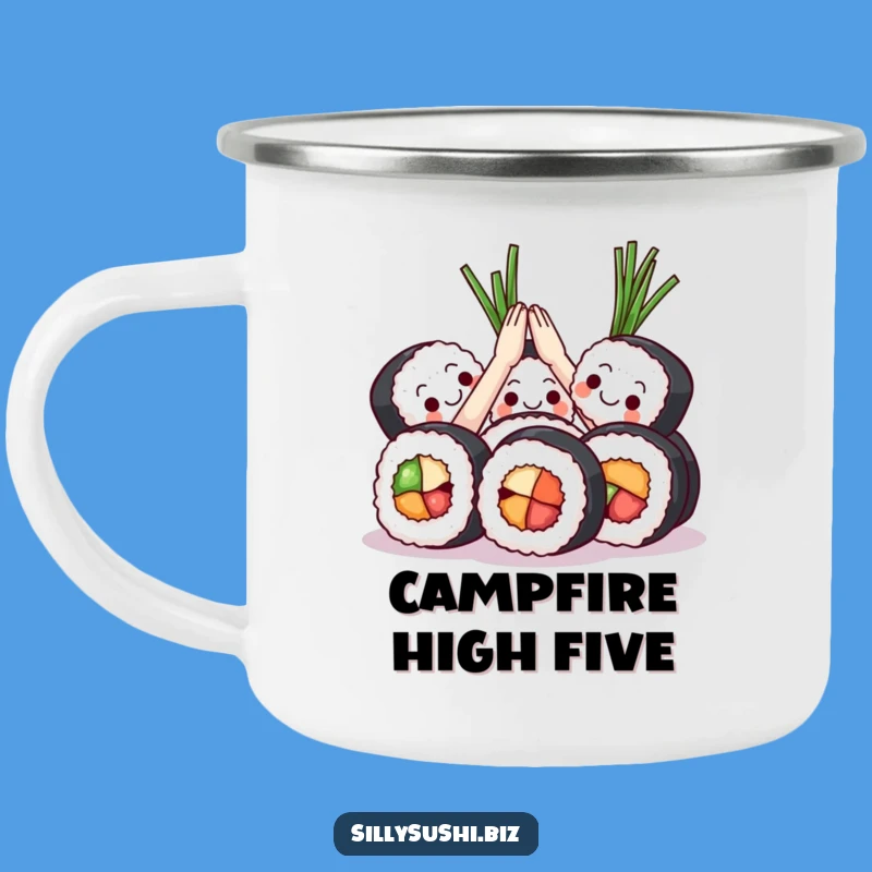 Funny Sushi High Five Camping Mug: Fuel Your Adventures with Team Spirit, Great Gift