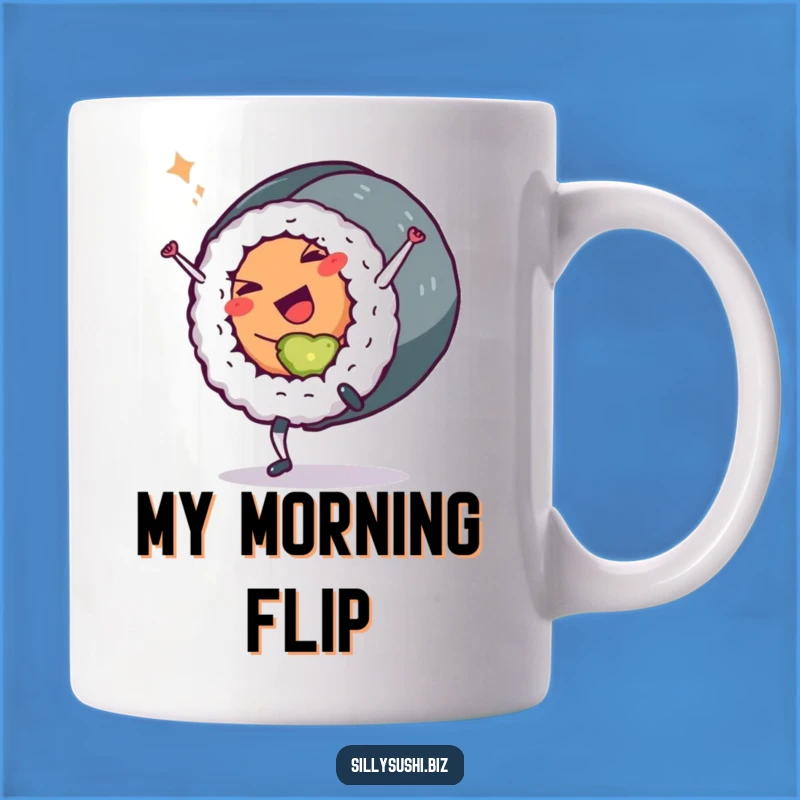 Funny Sushi Roll Mug: Cartwheeling Character, Perfect Hilarious Gift for Foodies