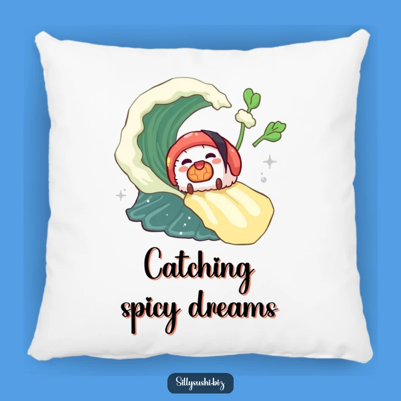 Funny Sushi Wasabi Wave Pillow, Soft Spicy Roll Cushion, Cozy Hilarious Gift