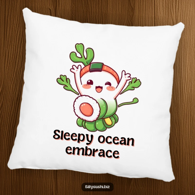 Funny Seaweed Sushi Pillow: A soft pillow featuring a happy seaweed sushi character waving. A delightful funny gift.