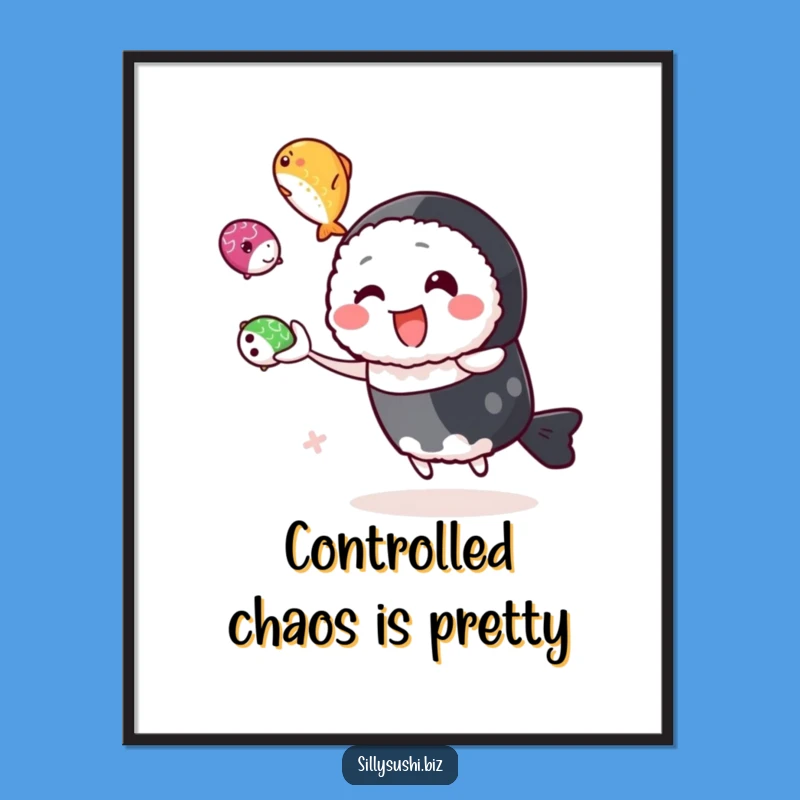 Funny Juggling Sushi Digital Print, Instant Roe Character Art, High-Res Hilarious Gift