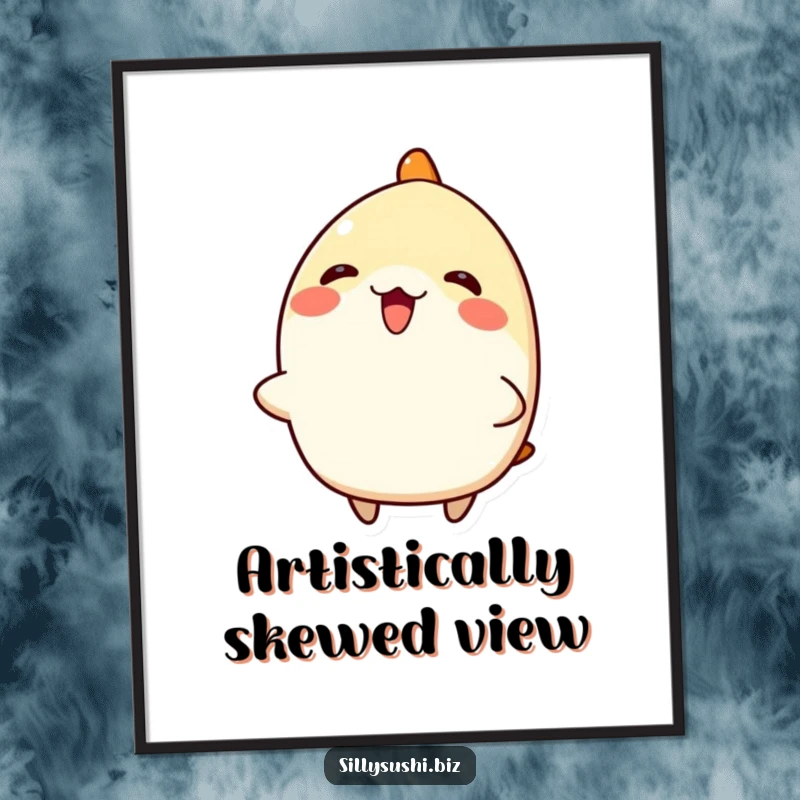 Funny Nigiri Sushi Digital Art: A high-resolution download of a happy, tilted nigiri sushi character, perfect for humorous wall art. Funny gift.