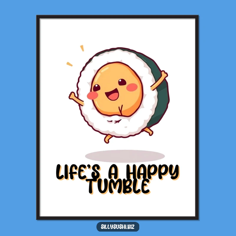 Funny Sushi Cartwheel Digital Print, Instant Maki Roll Art, High-Res Hilarious Gift Download