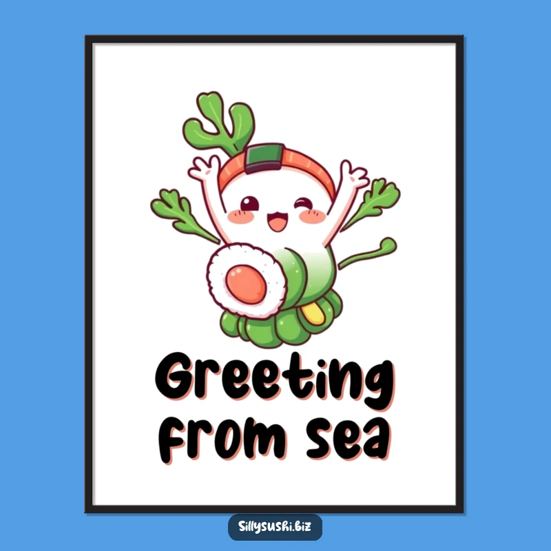 Funny Seaweed Sushi Digital Art: Waving Character Print for Joyful Decor