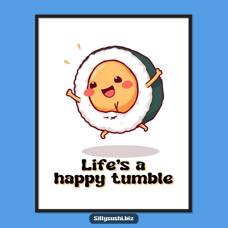 Funny Sushi Cartwheel Poster, Vibrant Maki Roll Wall Art, Delightful Hilarious Gift Decor