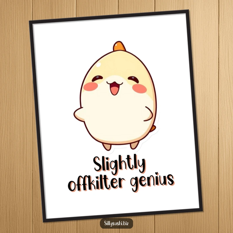 Funny Nigiri Sushi Poster: A vibrant print of a happy, tilted nigiri sushi character, bringing cheer and humor to any wall. Great gift.