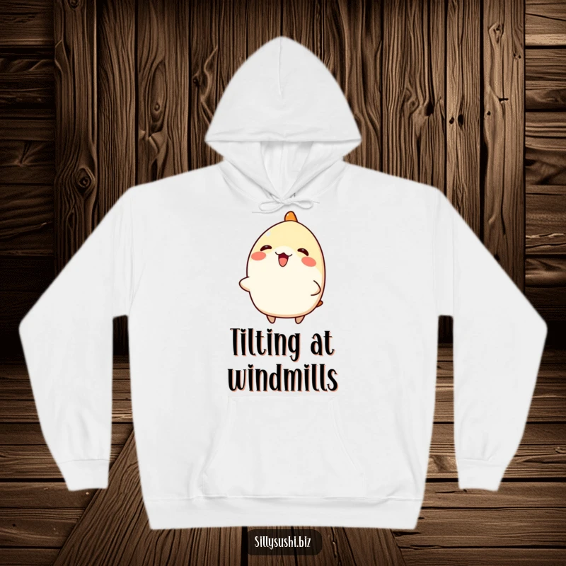 Funny Nigiri Sushi Hoodie: A warm, cozy hoodie featuring a happy nigiri sushi character with an enthusiastic tilt. Ideal funny gift.