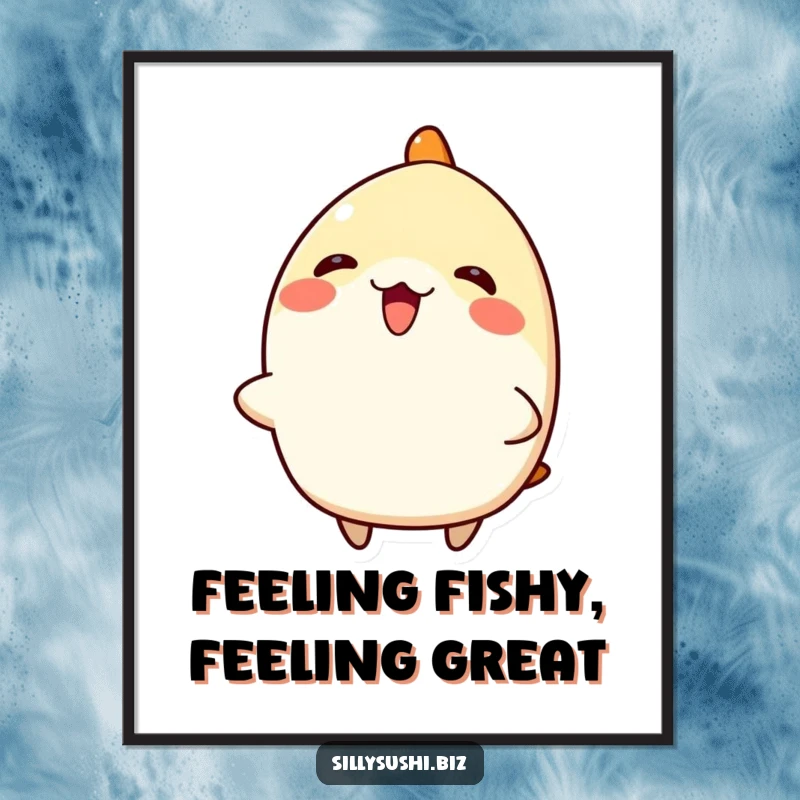 Funny Free Printable Nigiri Wall Art: A happy sushi character with an enthusiastic tilt, celebrating food joy.