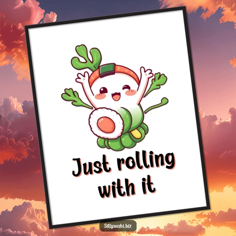 Funny Free Printable Seaweed Sushi Wall Art: Nori attached to sushi segments waving happily, adding fun decor.