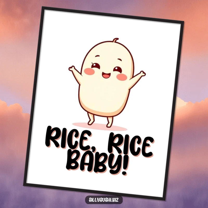 Funny Free Printable Nigiri Wall Art: A smiling sushi character doing a comical silly dance, adding a touch of humor to your decor.