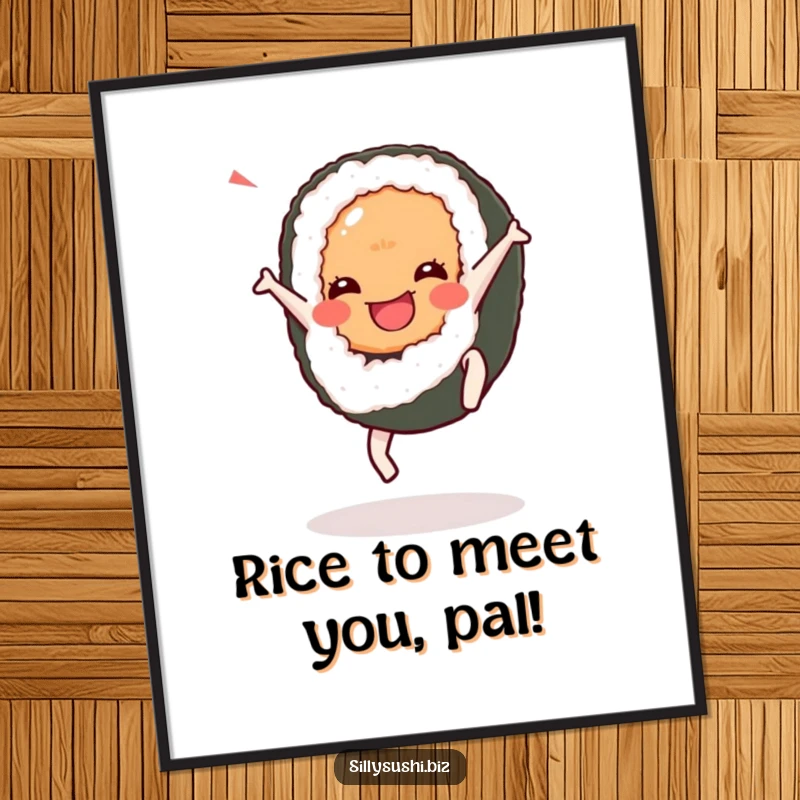 Funny Free Printable Joyful Sushi Wall Art: A happy sushi character performing an energetic cartwheel, livening up any room.