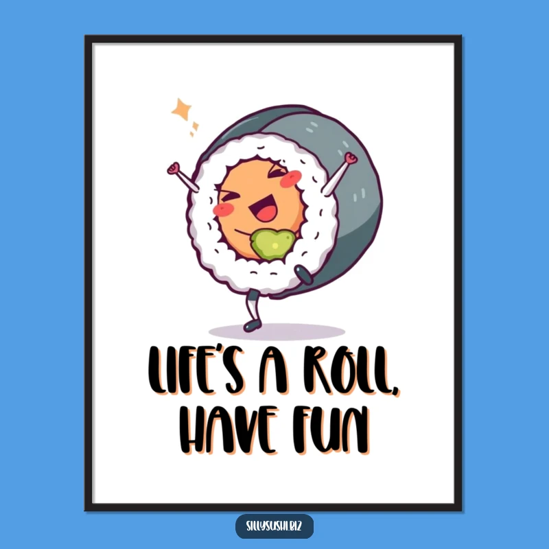 Free Printable Sushi Roll Wall Art - Funny Cartwheeling Downloadable Decor for Food Lovers