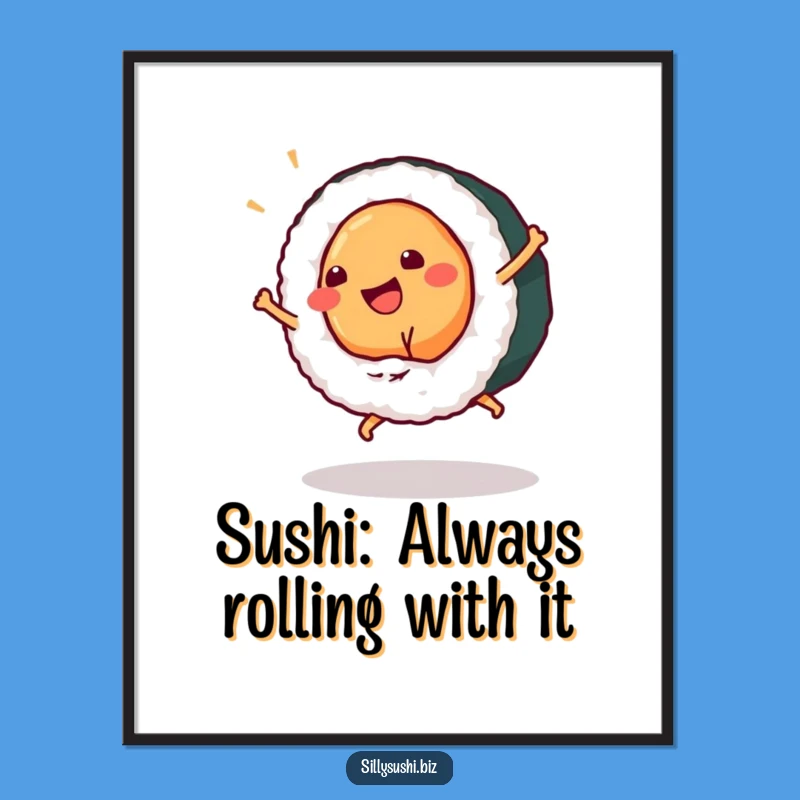 Free Printable Wall Art: Hilarious Sushi Cartwheel Design for Funny Downloadable Decor