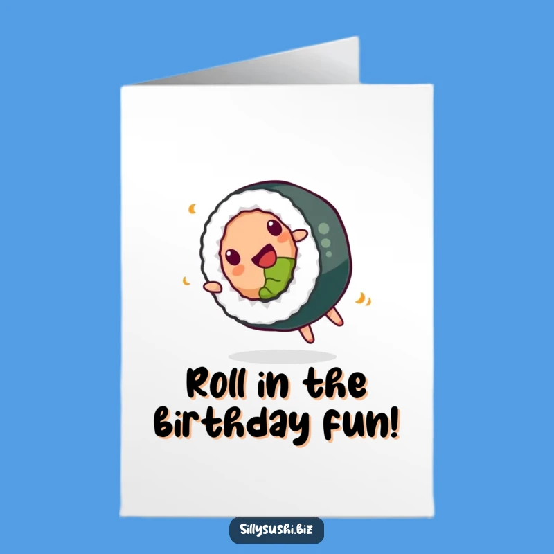 Free Printable Birthday Card: Happy Sushi Roll, Somersault, Funny Downloadable
