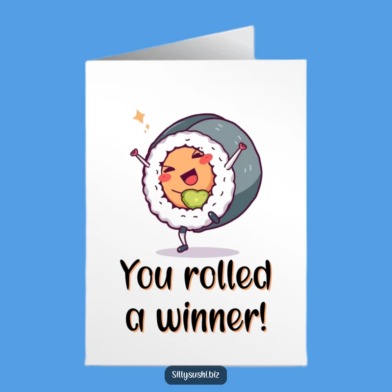 Free Printable Congrats Sushi Roll Card - Funny Cartwheeling Downloadable Gift for Achievers