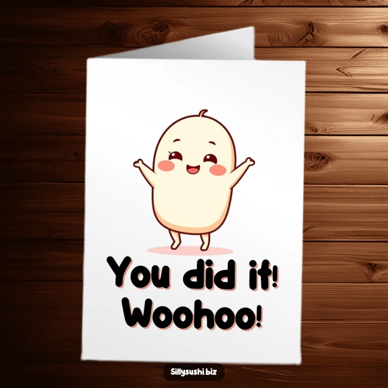 Funny Free Printable Nigiri Congratulations Card: A delighted sushi character doing a hilarious silly dance to celebrate your success.