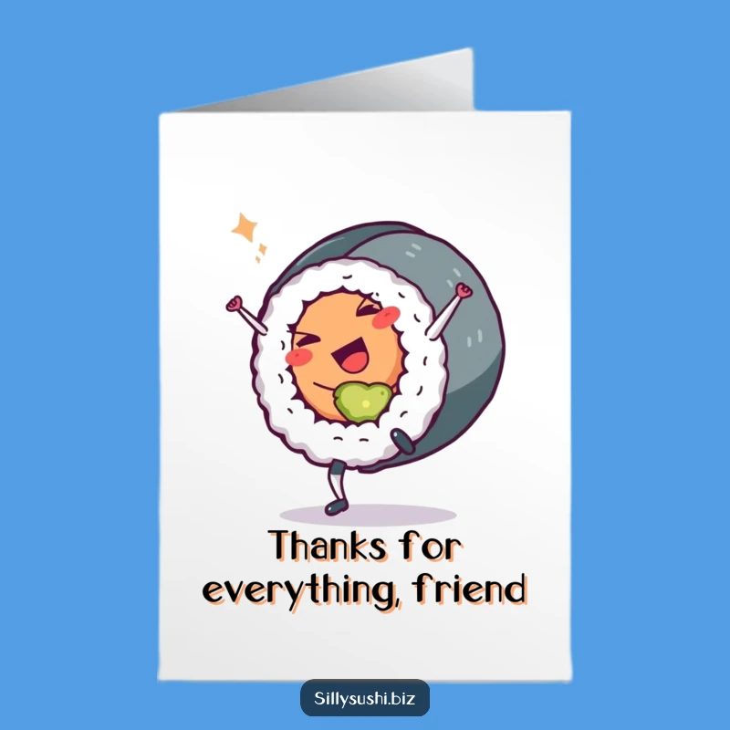 Free Printable Thank You Sushi Roll Card - Funny Cartwheeling Downloadable Gift for Gratitude