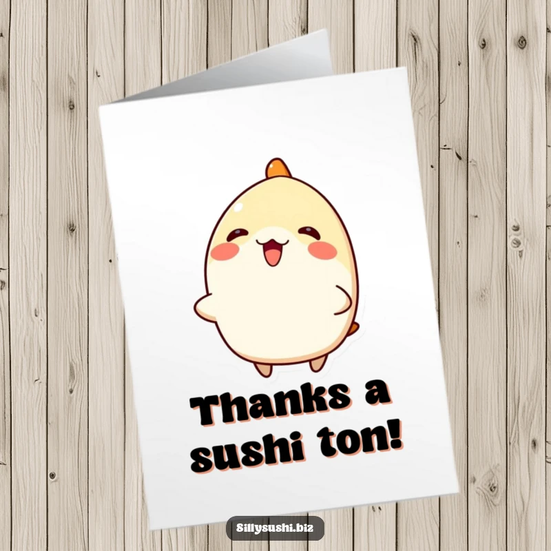 Funny Free Printable Thank You Nigiri Card: A sushi character with a happy, enthusiastic tilt sending thanks.