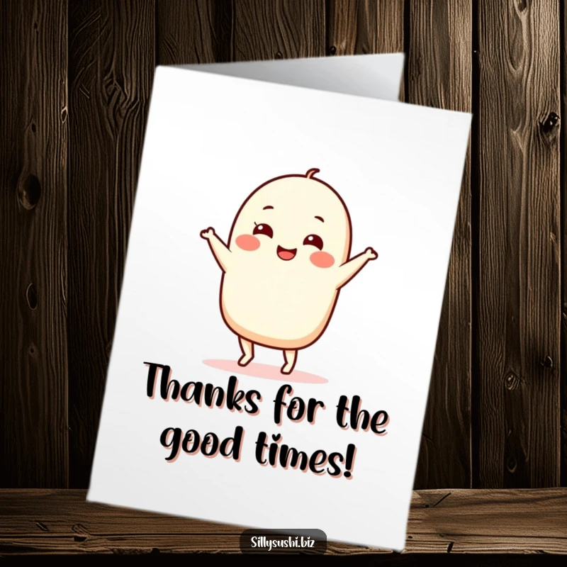 Funny Free Printable Nigiri Thank You Card: A happy sushi character performing a silly dance to express heartfelt thanks.