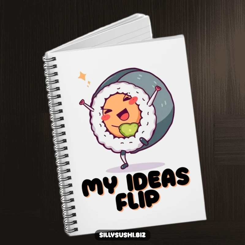 Funny Sushi Roll Notebook: A notebook with a sushi roll character doing a cartwheel and winking. Great for notes and as a funny gift.