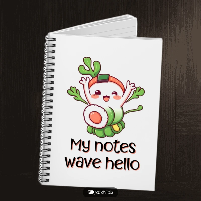 Funny Seaweed Sushi Notebook: A notebook featuring a happy seaweed sushi character waving. Perfect for notes and as a funny gift.
