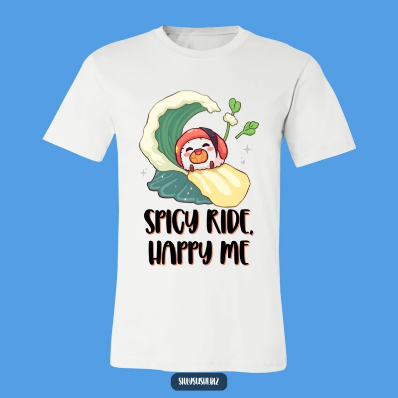 Funny Sushi Wasabi Wave T-Shirt, Joyful Sliding Roll Tee, Hilarious Foodie Fun