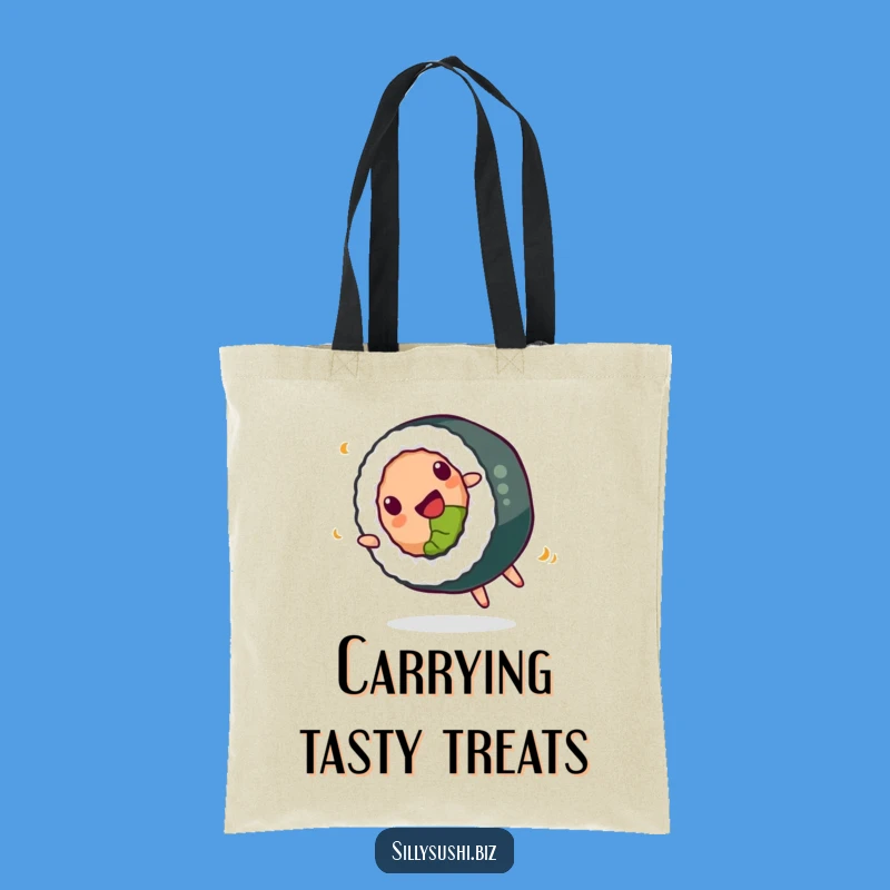 Funny Sushi Tote Bag: Happy Somersault Roll, Stylish & Whimsical Carryall, Funny Gift