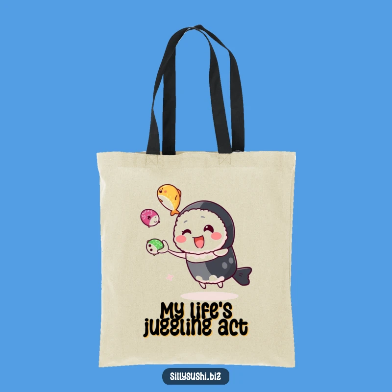 Funny Juggling Sushi Tote Bag, Spacious Roe Character Bag, Ideal Hilarious Gift