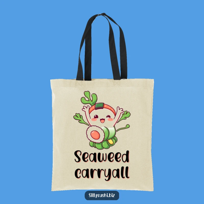 Funny Seaweed Sushi Tote Bag: Waving Character, Perfect for Groceries & Gifts